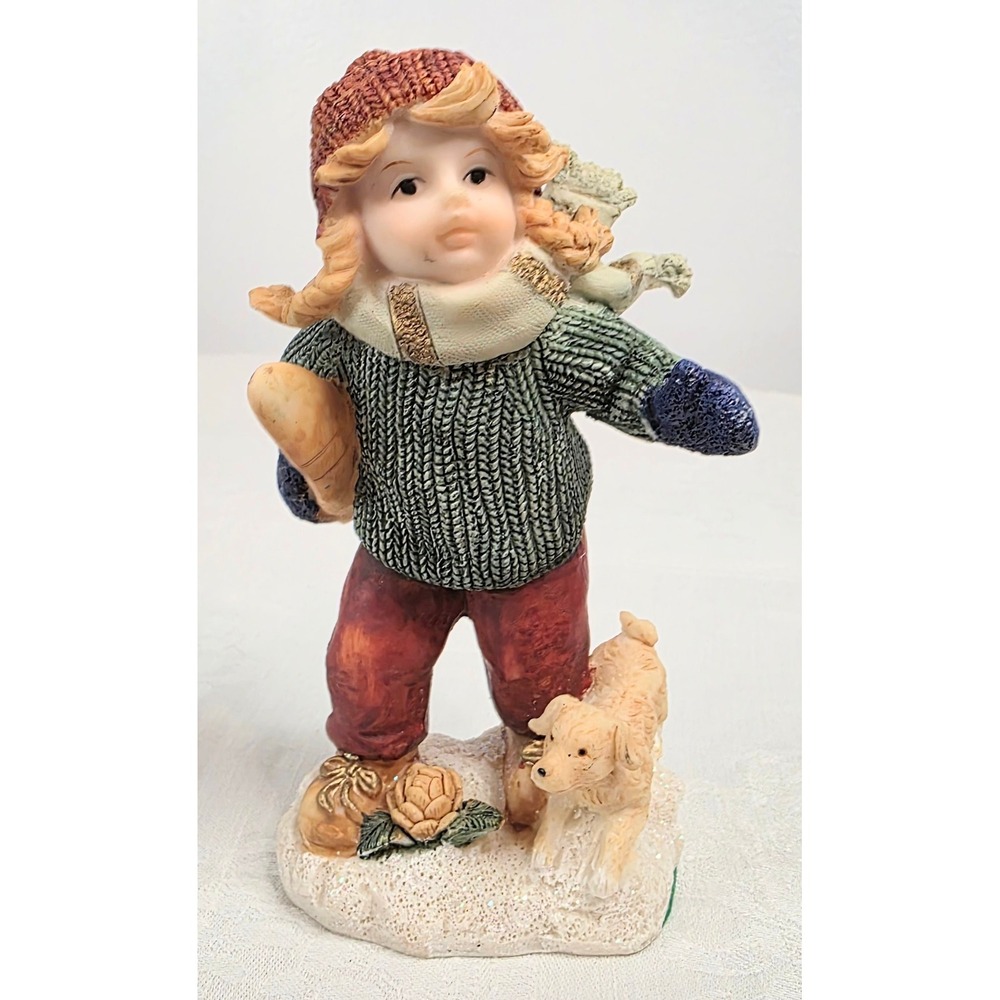 K's Collection Winter Girl with Dog Resin Figurine Snow Scene Decor 5.5 Inch
